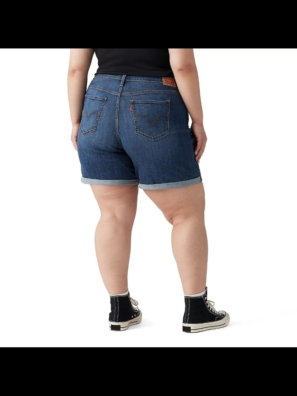 Levis Mid-length Hypersoft Plus-Size Dark Blue Denim Roll-Cuff Jean Shorts BNWT!